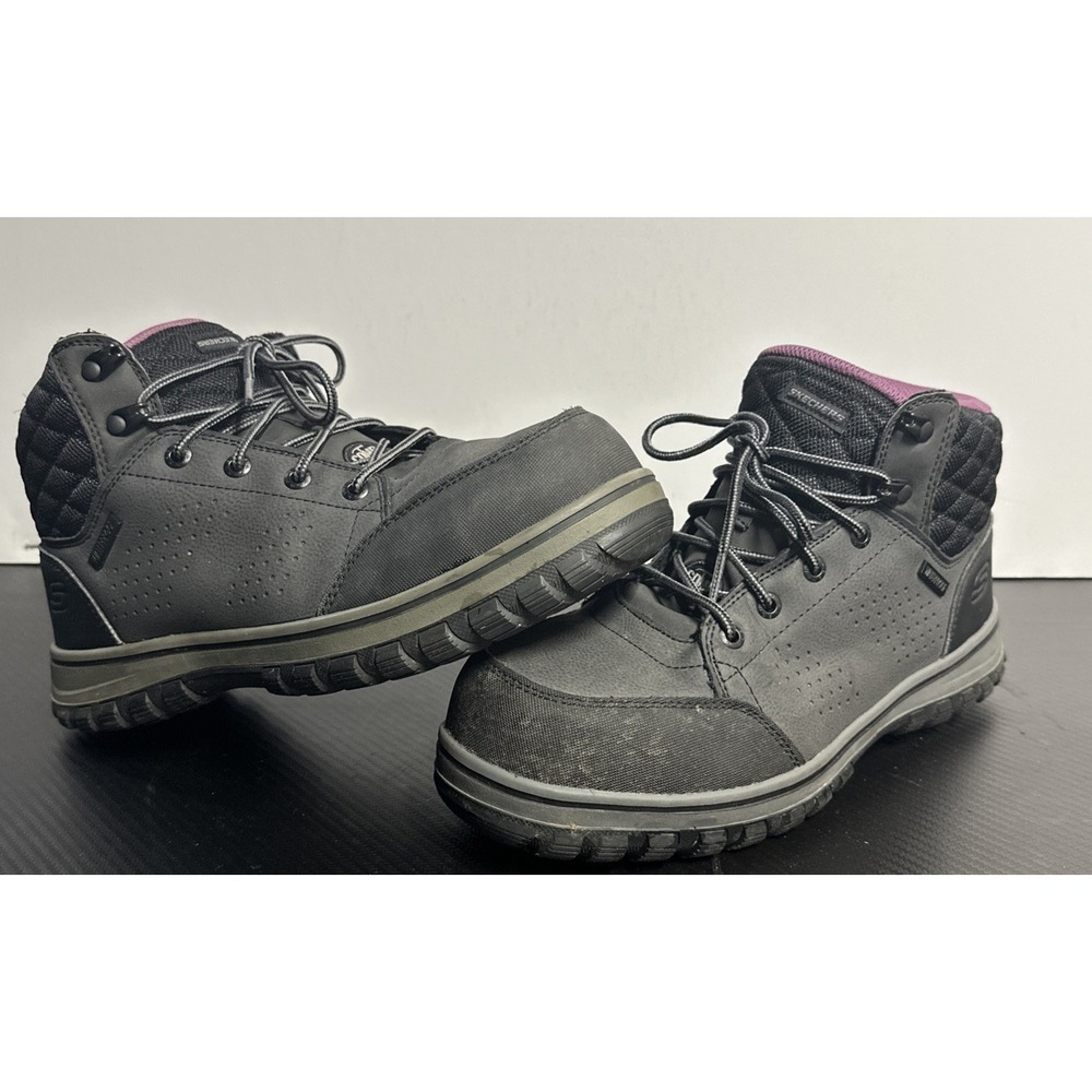 SKECHERS Work McColl Waterproof Slip Resistant Ankle Work Boots Black/Purple 9
